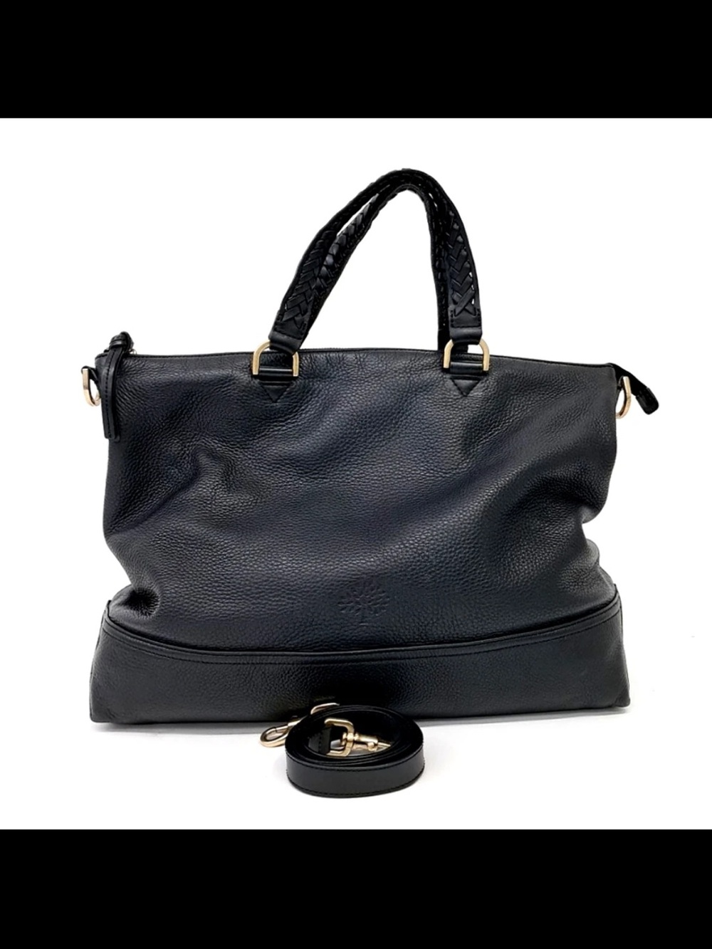 Mulberry Black Pebbled Leather Shoulder Tote with Braided Handles